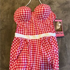 Bettie Page Red and White Checkered Kids One Piece